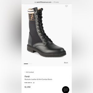 Fendi Rockoko Leather & Knit Combat Boots